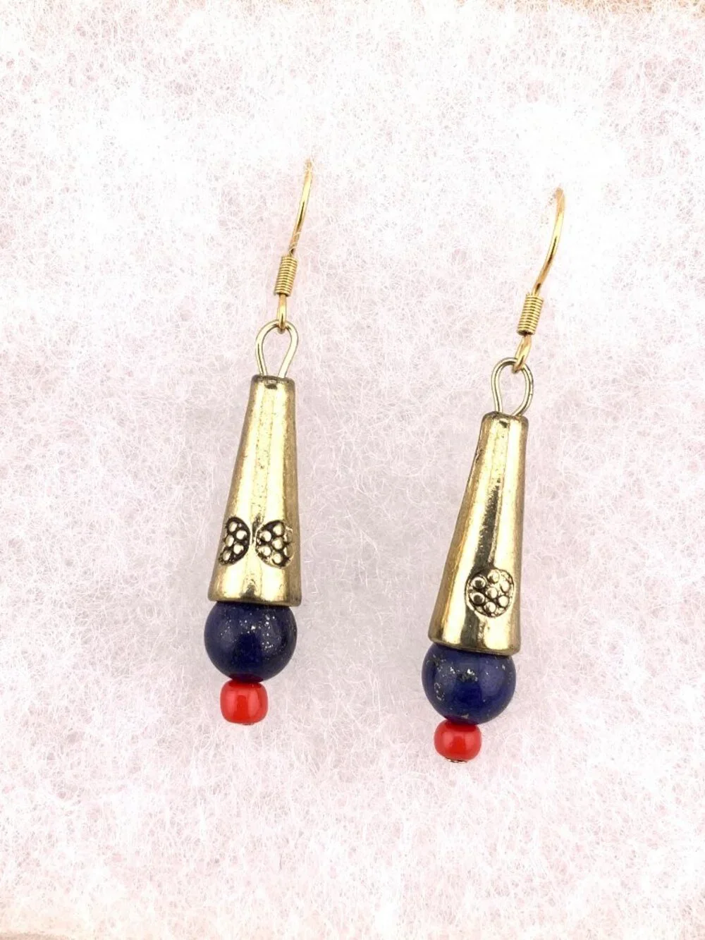 Blue Lapis Red Bead Brass Handmade Handcrafted Earrings LR160
